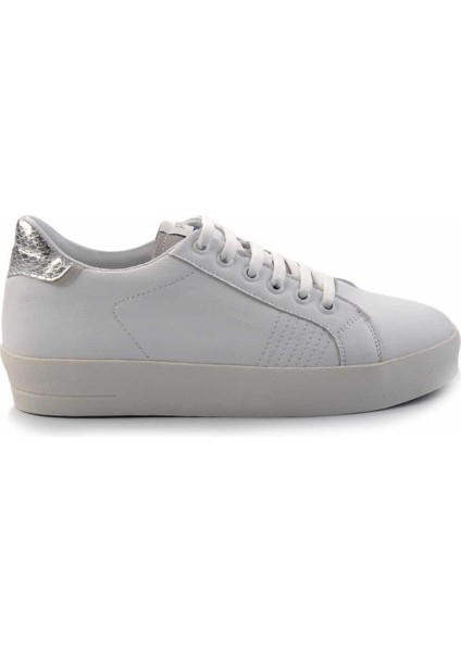 Beyaz Lame Yılan Baskı Deri Kadın Sneaker K01102100103