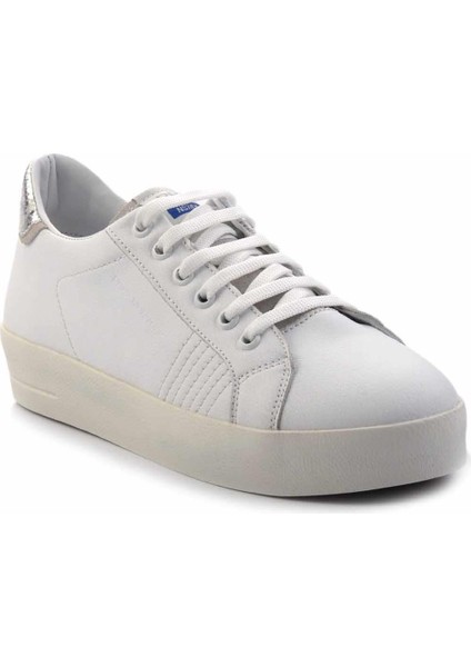 Beyaz Lame Yılan Baskı Deri Kadın Sneaker K01102100103