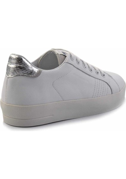 Beyaz Lame Yılan Baskı Deri Kadın Sneaker K01102100103