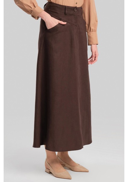 Cep Detaylı Keten Etek 24Y1634 Acı Kahve indirimleri