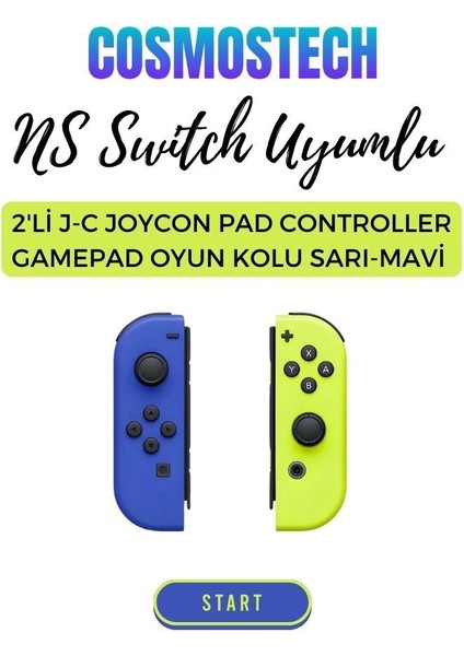 Ns Switch Uyumlu 2'li J-C Joycon Pad Controller Gamepad oyun kolu Sarı-Mavi