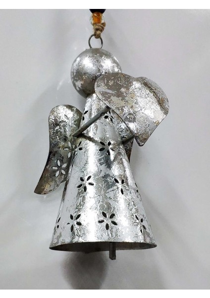 Kalp Veya Yıldız Taşıyan Melek Figürlü Metal Çan Dekoratif Süs