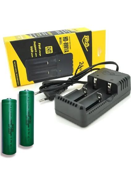 2 Adet Şarj Edilebilen Pil 18650 3.7 Volt 1500 Mah Li-Ion Pil Şarj Cihazı Pilli Set