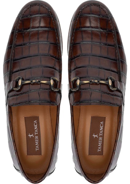 Erkek Hakiki Deri Kahverengi Loafer Ayakkabı 183 30351 Erk Ayk Y24 Kahve Kroko indirimleri