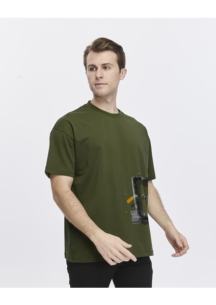 Yanda Fermuar Baskılı Oversize Tişört