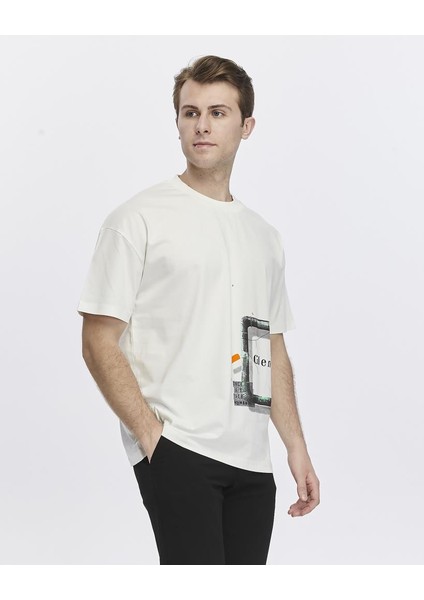 Yanda Fermuar Baskılı Oversize Tişört