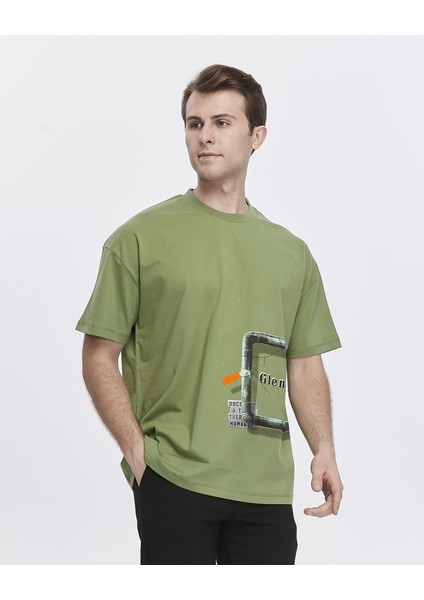 Yanda Fermuar Baskılı Oversize Tişört