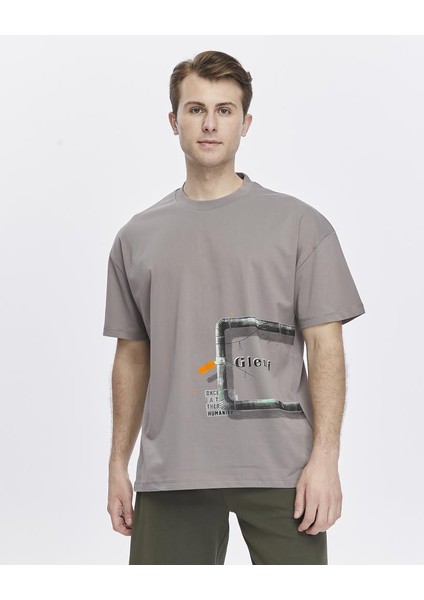 Yanda Fermuar Baskılı Oversize Tişört