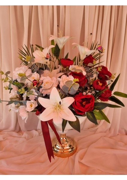 Kız Isteme Çiçeği Vazolu Yapay Çiçek Aranjman