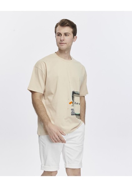 Yanda Fermuar Baskılı Oversize Tişört