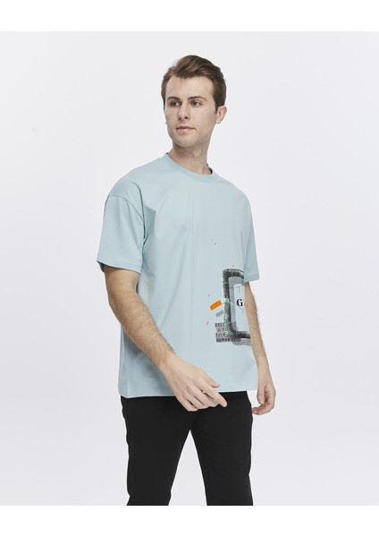 Yanda Fermuar Baskılı Oversize Tişört