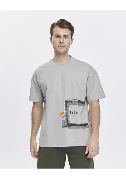 Yanda Fermuar Baskılı Oversize Tişört