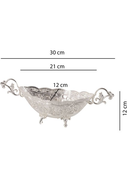 TR Turan Collection Lale Motif Işlemeli Döküm Metal Gondol, Şekerlik Gümüş Renk
