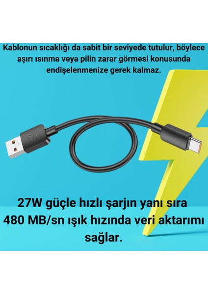 Super Şarj 0.25CM 27W Type-C Şarj Kablosu Kısa Powerbank Kablosu Ultra Hızlı Şarj Kablosu