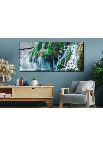 Yatay Yandan Saatli Sanat ve Doğa Temalı Cam Tablo YSYS095
