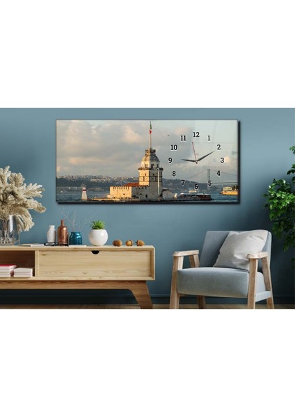Yatay Yandan Saatli Sanat ve Doğa Temalı Cam Tablo YSYS136