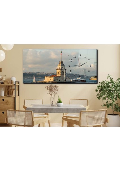 Yatay Yandan Saatli Sanat ve Doğa Temalı Cam Tablo YSYS136 modelleri
