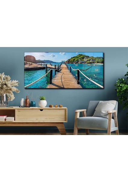 Yatay Yandan Saatli Sanat ve Doğa Temalı Cam Tablo YSYS013