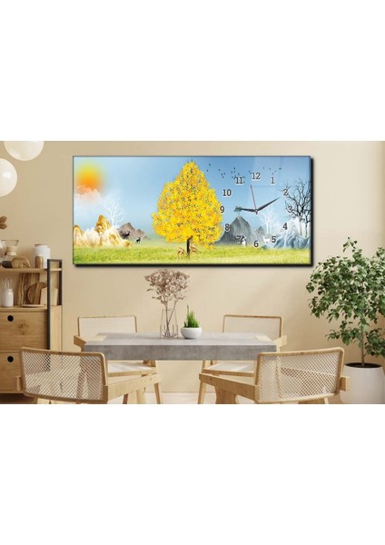 Yatay Yandan Saatli Sanat ve Doğa Temalı Cam Tablo YSYS159 modelleri