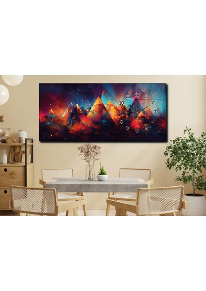 Rengarenk Soyut Yatay Yandan Saatli Sanat ve Doğa Temalı Cam Tablo YSYS207 modelleri