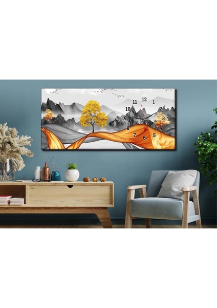 Yatay Yandan Saatli Sanat ve Doğa Temalı Cam Tablo YSYS168