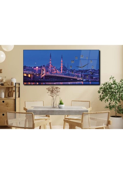 Işıklandırılmış Galata Köprüsü ve Eminönü Cami Saatli Cam Tablo YSYS135 modelleri