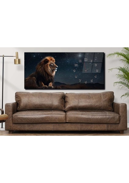 Ormanların Kralı Aslan ve Gece Manzarası Saatli Sanat ve Doğa Temalı Cam Tablo YSYS181 fırsatları