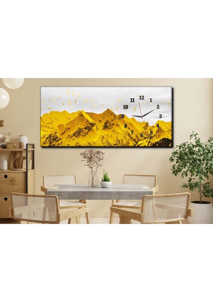 Sarı Renkli Dağlar Kuşlar Soyut Resim Saatli Cam Tablo YSYS152 modelleri