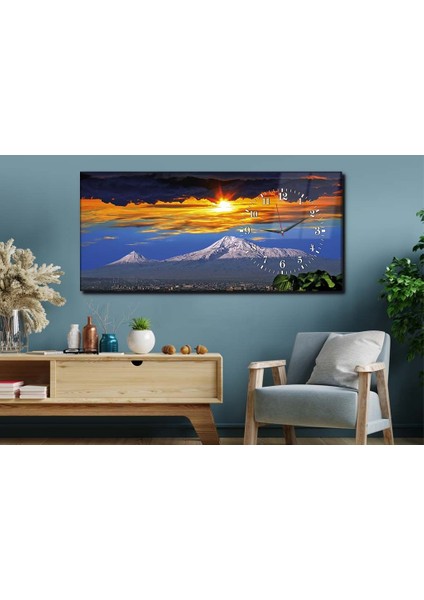 Yatay Yandan Saatli Sanat ve Doğa Temalı Cam Tablo YSYS003