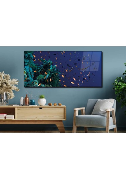Yatay Yandan Saatli Sanat ve Doğa Temalı Cam Tablo YSYS029