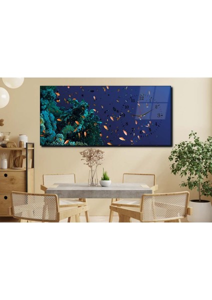 Yatay Yandan Saatli Sanat ve Doğa Temalı Cam Tablo YSYS029 modelleri