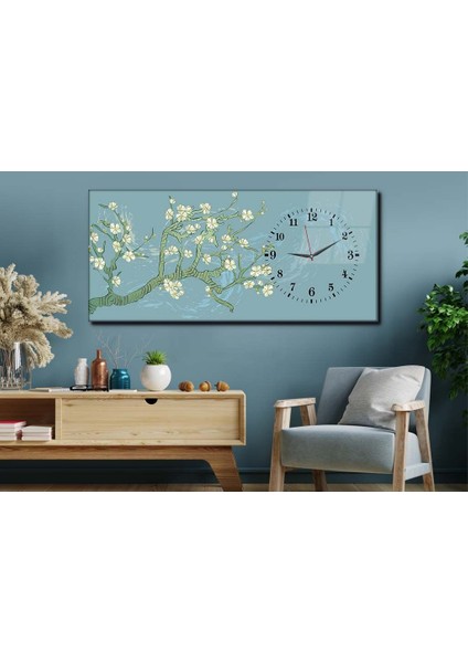 Yatay Yandan Saatli Sanat ve Doğa Temalı Cam Tablo YSYS070