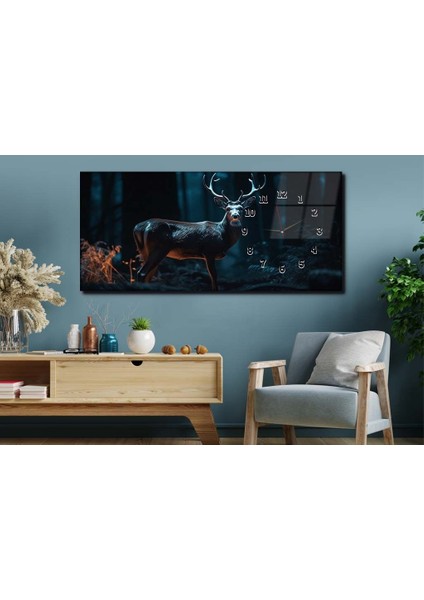 Yatay Yandan Saatli Sanat ve Doğa Temalı Cam Tablo YSYS182