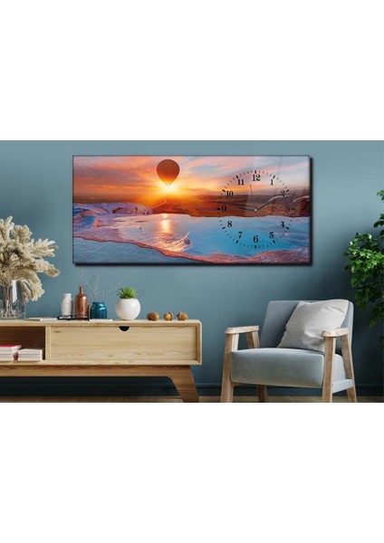 Yatay Yandan Saatli Sanat ve Doğa Temalı Cam Tablo YSYS028