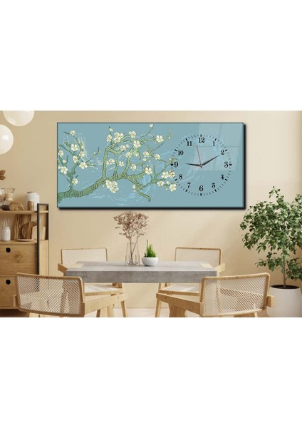 Yatay Yandan Saatli Sanat ve Doğa Temalı Cam Tablo YSYS070
