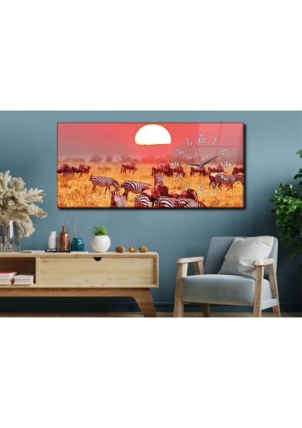 Yatay Yandan Saatli Sanat ve Doğa Temalı Cam Tablo YSYS109
