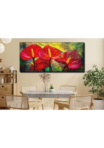 Yatay Yandan Saatli Sanat ve Doğa Temalı Cam Tablo YSYS232