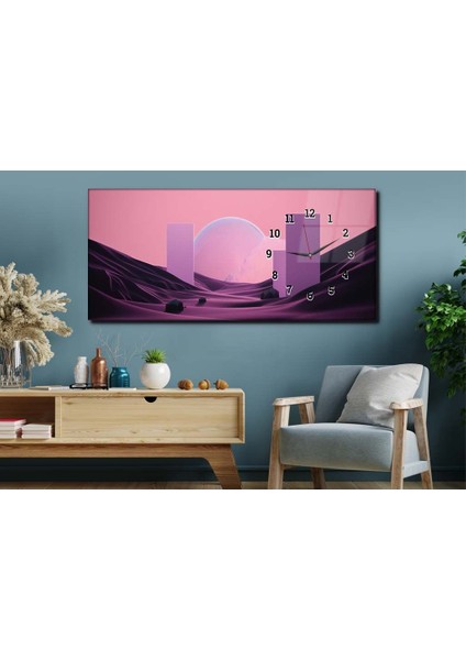 Yatay Yandan Saatli Sanat ve Doğa Temalı Cam Tablo YSYS229