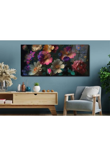 Yatay Yandan Saatli Sanat ve Doğa Temalı Cam Tablo YSYS233