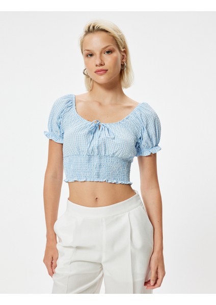 Balon Kol Poplin Crop Bluz Gipeli Önden Bağlama Detaylı modelleri