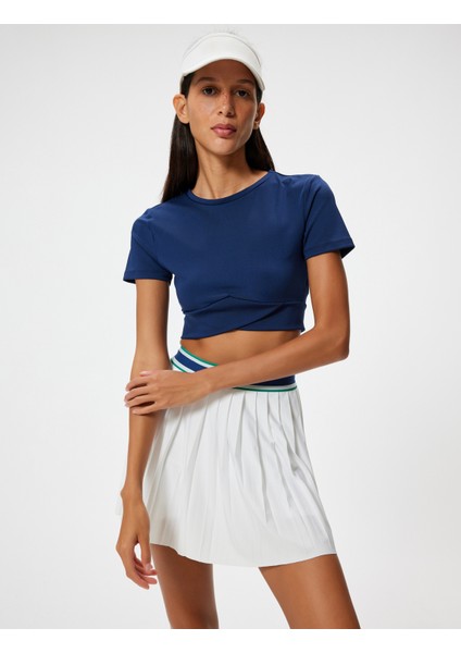 Crop Spor Tişört Slim Fit Bisiklet Yaka Katlı Kısa Kollu fiyatları