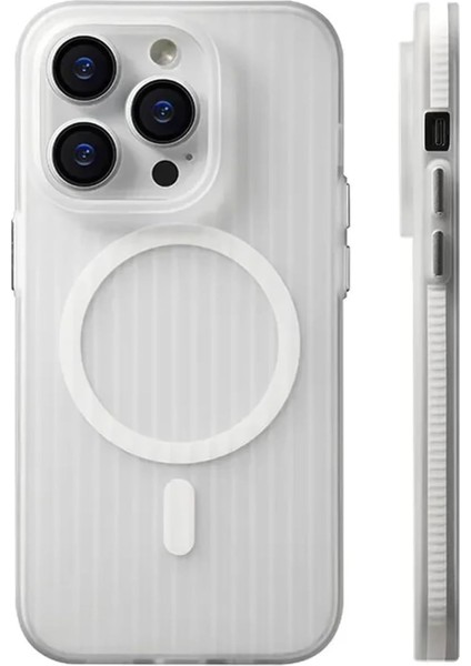 iPhone 15 Plus ile Uyumlu Kılıf Kamera Korumalı Magsafe ile Uyumlu Şeffaf Transparan Tırtıklı Kılıf