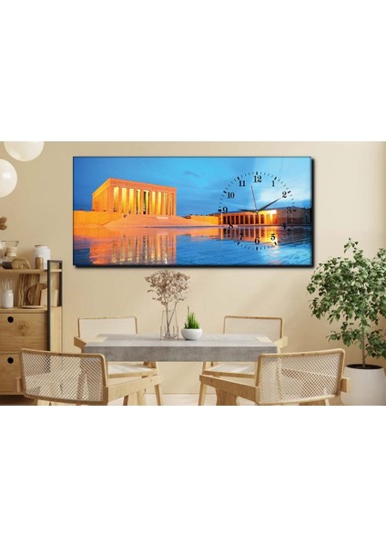 Anıtkabir Modern Saatli Yatay Cam Duvar Tablo 110X50 cm Kırılmaz Temperli Cam YSYV001