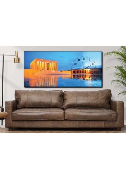 Anıtkabir Modern Saatli Yatay Cam Duvar Tablo 110X50 cm Kırılmaz Temperli Cam YSYV001