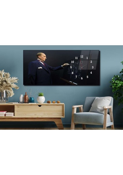 Yatay Yandan Saatli Vatan Temalı Cam Tablo YSYV007