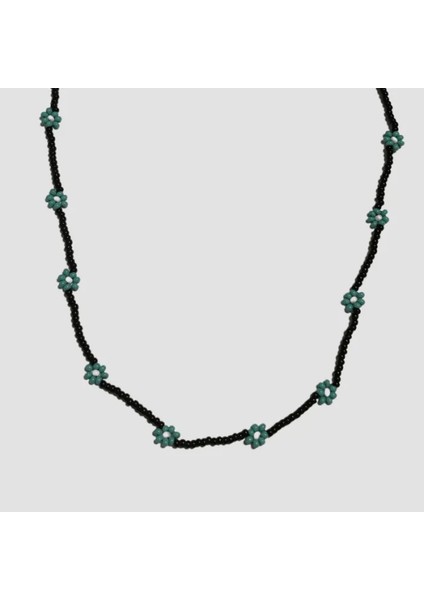 El Yapımı Papatyalı Kum Boncuk Kolye - Turkuaz