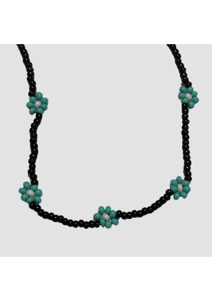 El Yapımı Papatyalı Kum Boncuk Kolye - Turkuaz modelleri