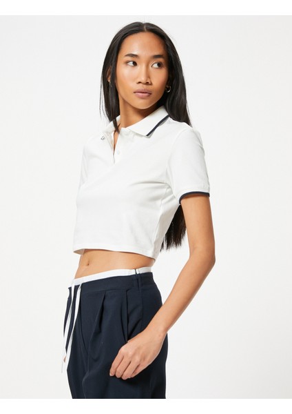 Basic Polo Yaka Crop Tişört Kısa Kollu Pamuklu Regular Fit