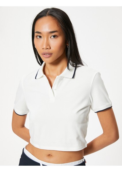 Basic Polo Yaka Crop Tişört Kısa Kollu Pamuklu Regular Fit