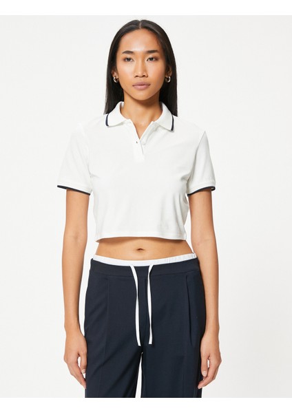 Basic Polo Yaka Crop Tişört Kısa Kollu Pamuklu Regular Fit